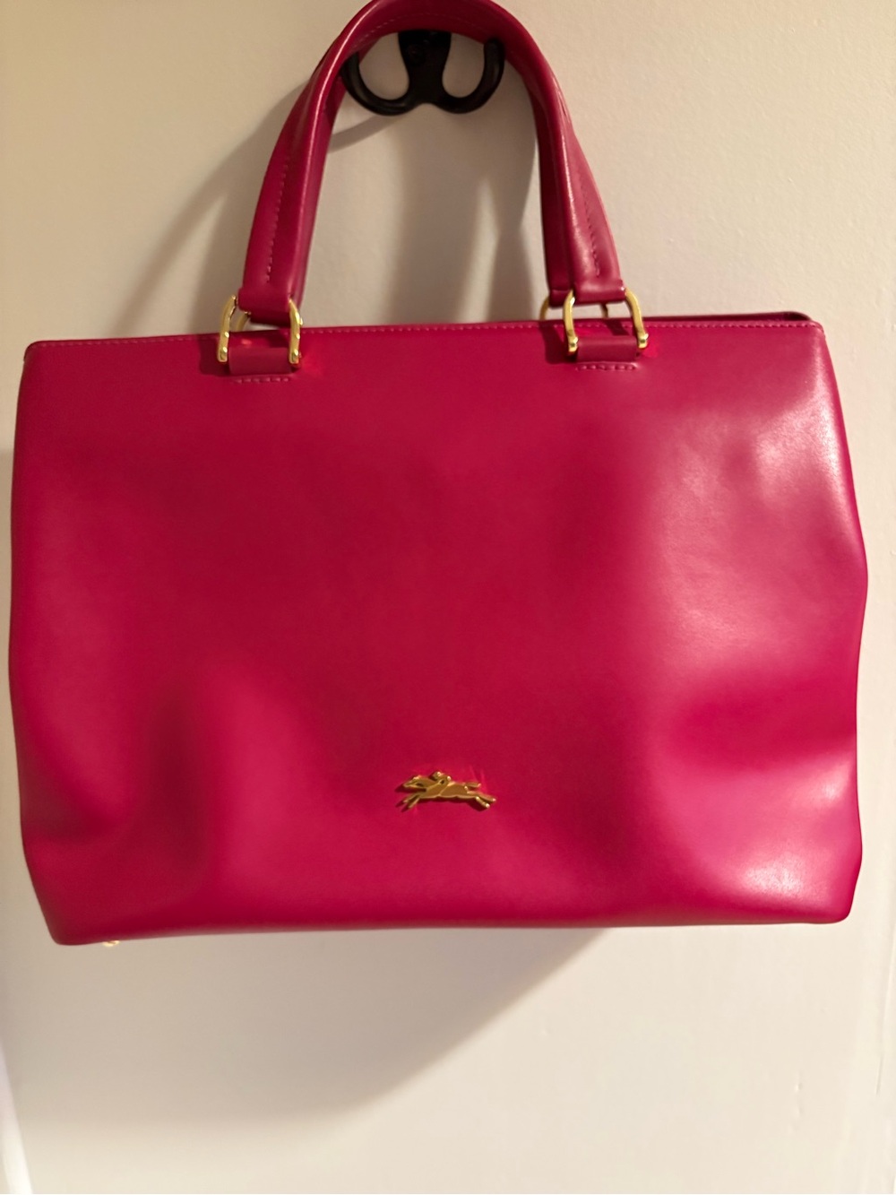 Longchamp Hot Pink Leather Tote with Gold Hardware